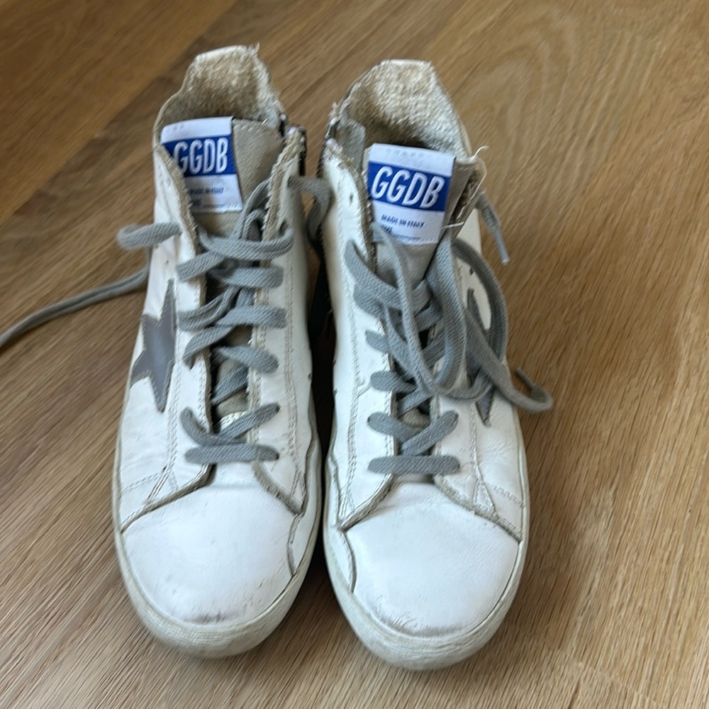 Kids - GOLDEN GOOSE - white distressed suede and leather high-tops - size 33